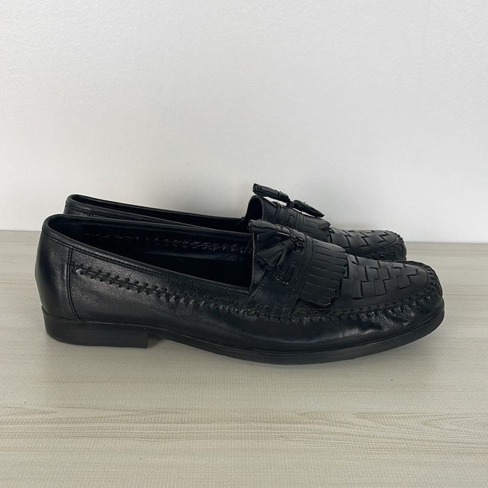 Nunn Bush men's black leather woven pinch toe loafer with tassel Size 11 - Picture 5 of 10
